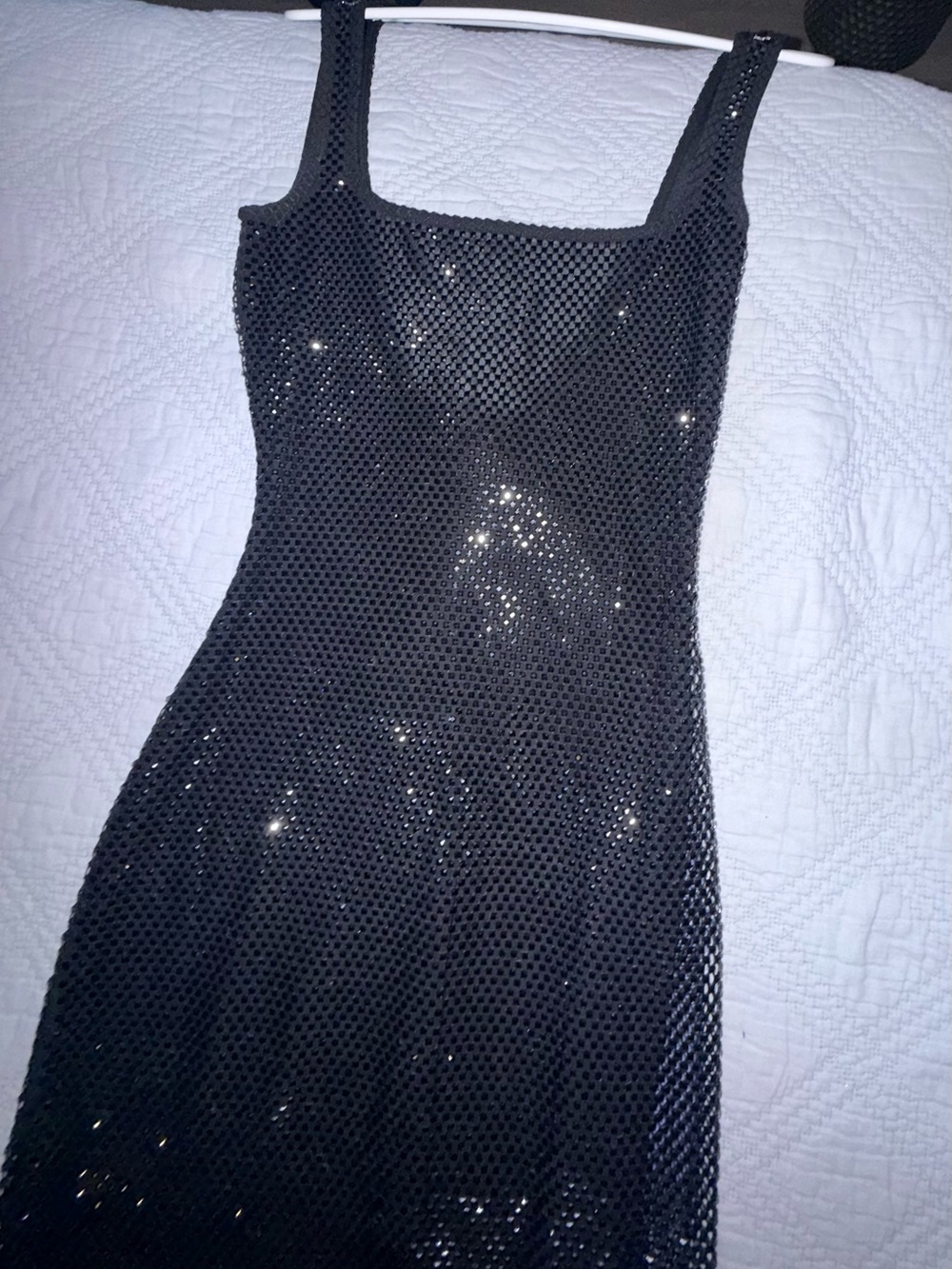 Black Sparkle Maxi Dress with Sheer Overlay - Picture 5 of 8